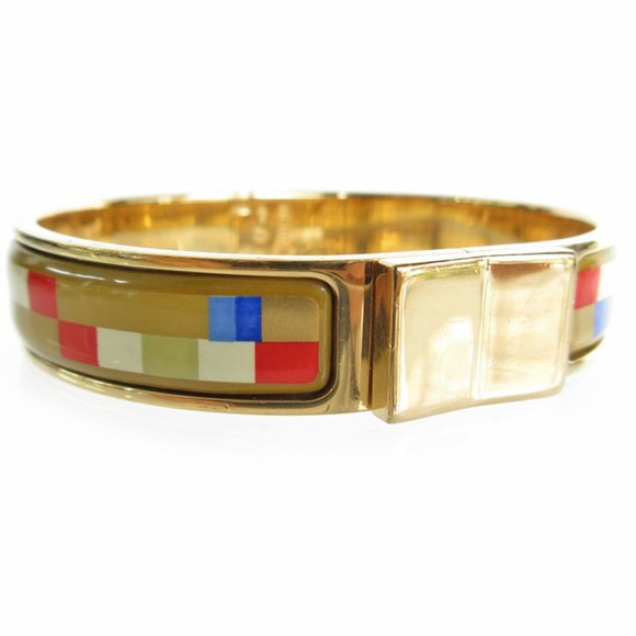 Hermes HERMES Bangle Bracelet Click Clack Metal Enamel Gold Multicolor Women's s - Picture 1 of 5